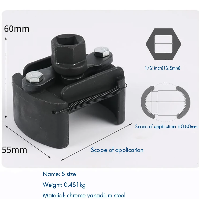 Universal U shape Oil Change Filter Wrench 60-80mm / 80-105mm Heavy Duty Two-jaw Positive and Negative Adjustable Filter Wrench