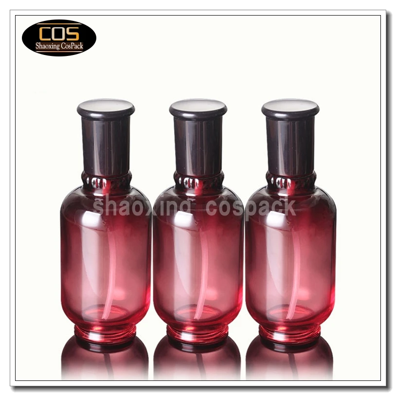 

LGX22-150ml Luxury Glass Lotion Pump Bottle, empty glass cosmetic packaging with pump, red cosmetic glass bottle