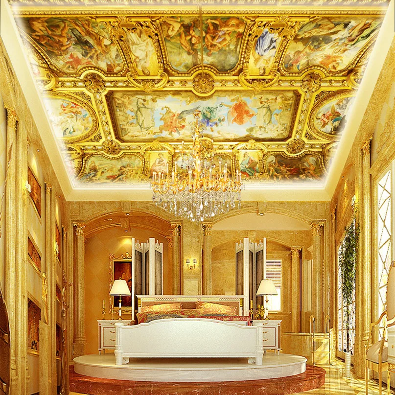 Custom 3D Wall Mural Wallpaper European Style Hotel Lobby Living Room Luxury Ceiling Mural Art Wall Painting Papel Pintado Pared
