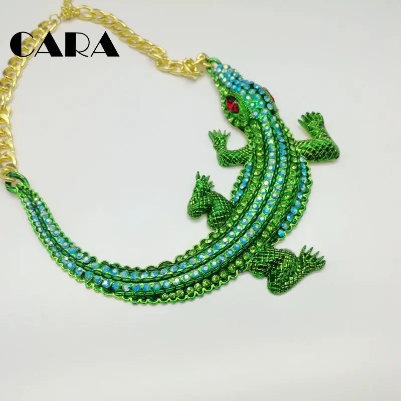 2019 new  Women Big Choker Statement Necklaces Green Rhinestones Crocodile Necklace Gold Chain Jewelry Crystal Necklace CAHS0007 image 5