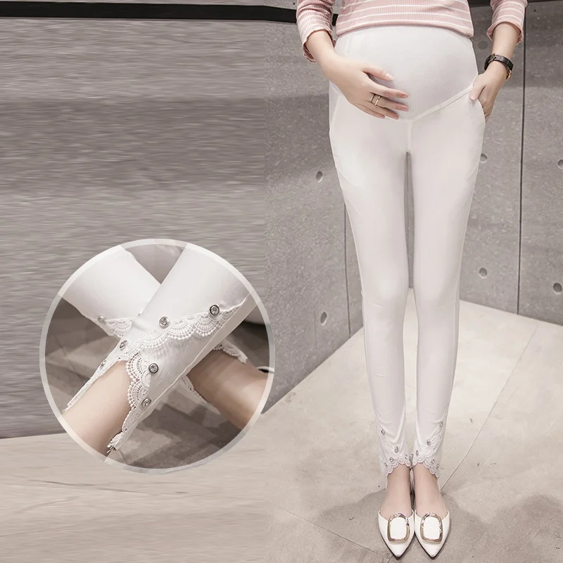 2019 spring new elastic maternity pants lace leggings wearing pencil pants good quality nine points pregnant women pants