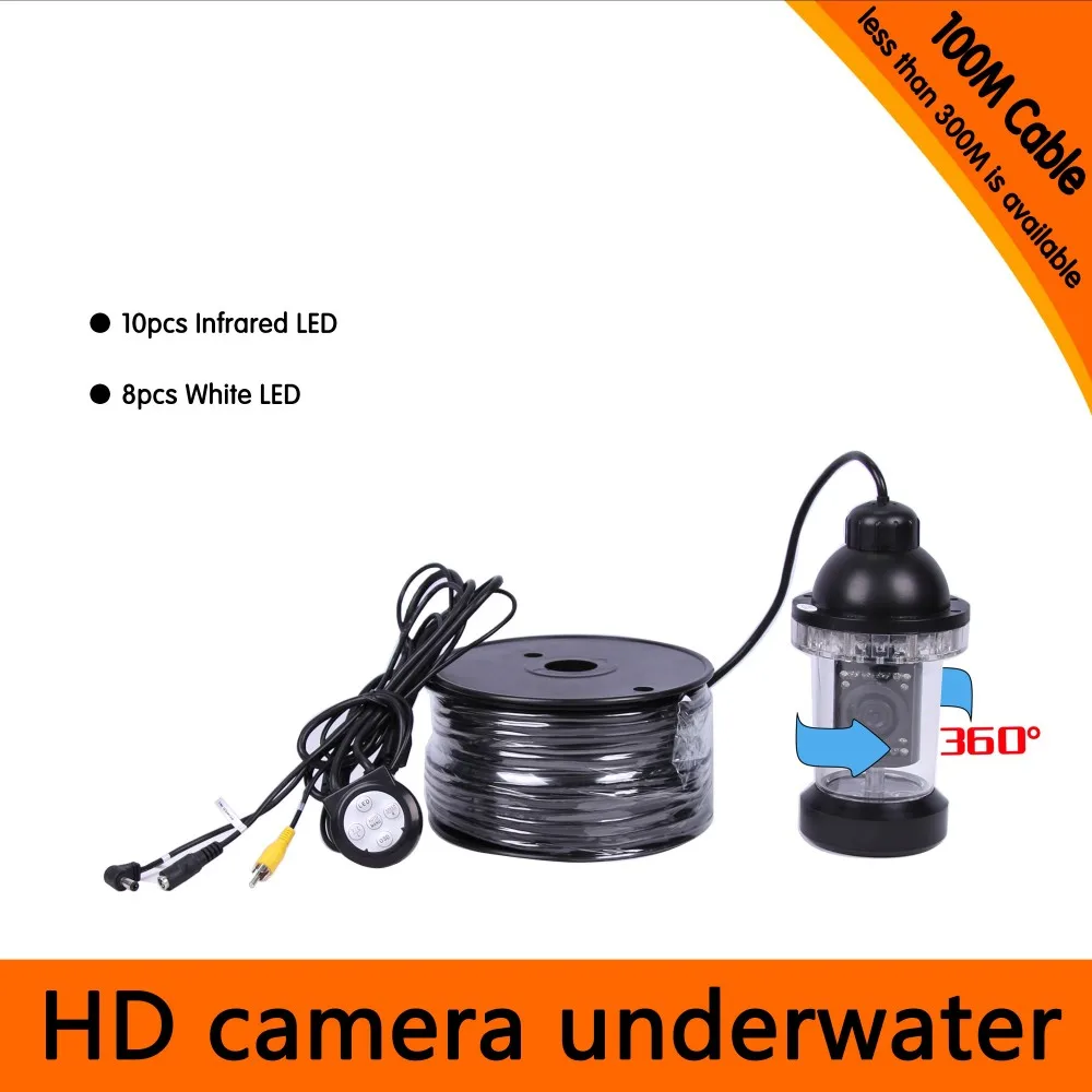 

100Meters Depth 360 Degree Rotative Underwater Camera with 18pcs of White or IR LED for Fish Finder & Diving Camera Application