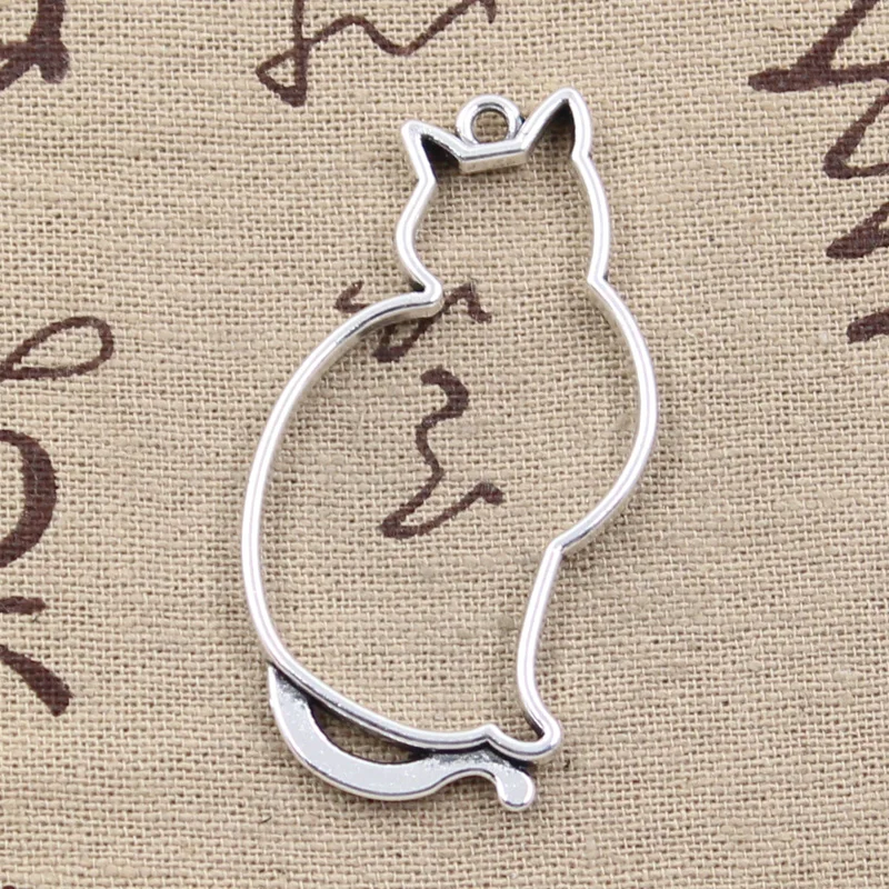 4pcs Charms Hollow Cat Silhouette 53x27mm Antique Making Pendant fit,Vintage Tibetan Bronze Silver color,DIY Handmade Jewelry