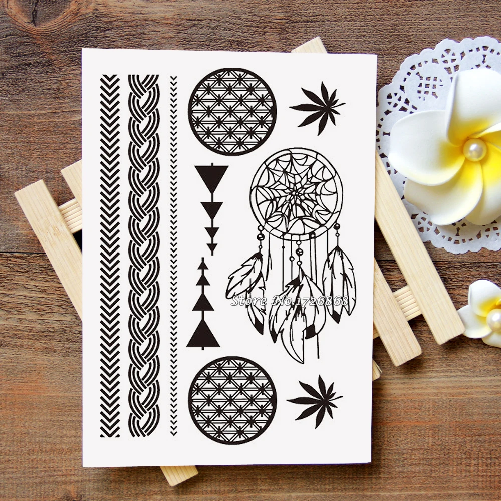 

Waterproof Metallic Gold Silver White Temporary Tattoo For Black India Henna Tattoo Love Flower Pattern #003