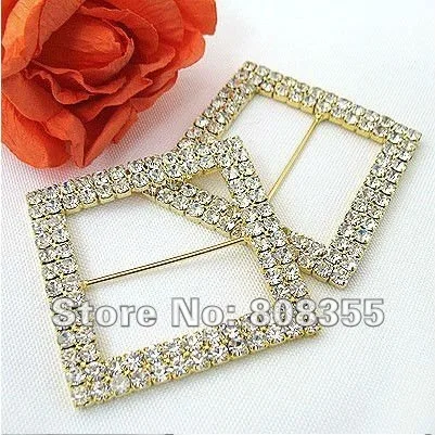 Free shipping--10pcs A-GRADE Gold Double Row Square Diamante Rhinestone Big Buckle For Organza Chair Sash Wedding Favor Decor