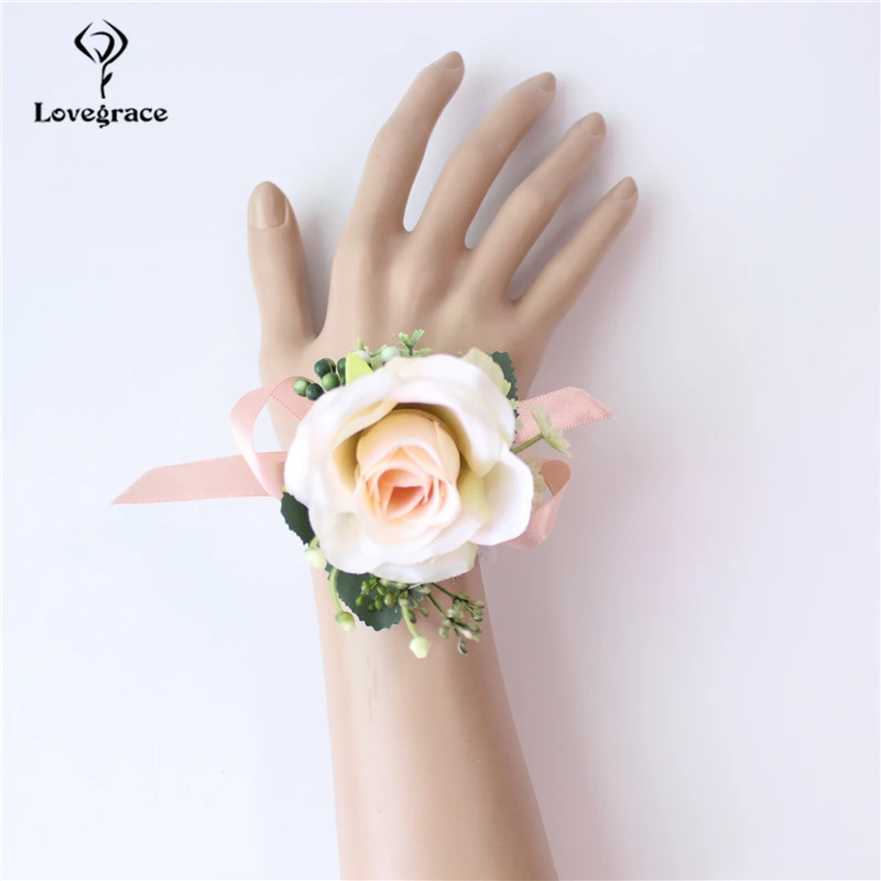 Lovegrace الأحمر أفضل رجل الصدار ل العريس وصيف وردة من الحرير الزفاف دعوى Boutonnieres اكسسوارات دبوس بروش الديكور