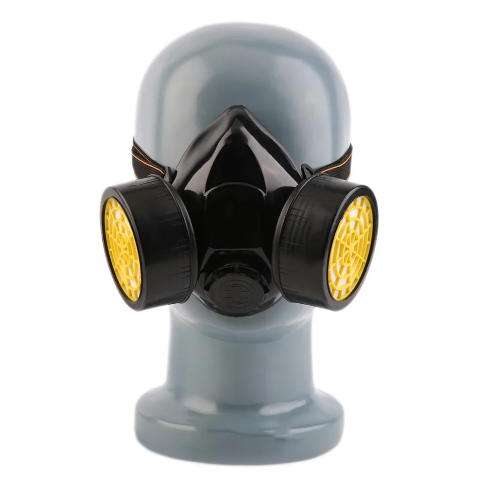 Working Mask Half Face Black Safety Respirator Gas Mask 2 Canisters for Formaldehyde Outdoor Anti Dust Paint Smoke Protection