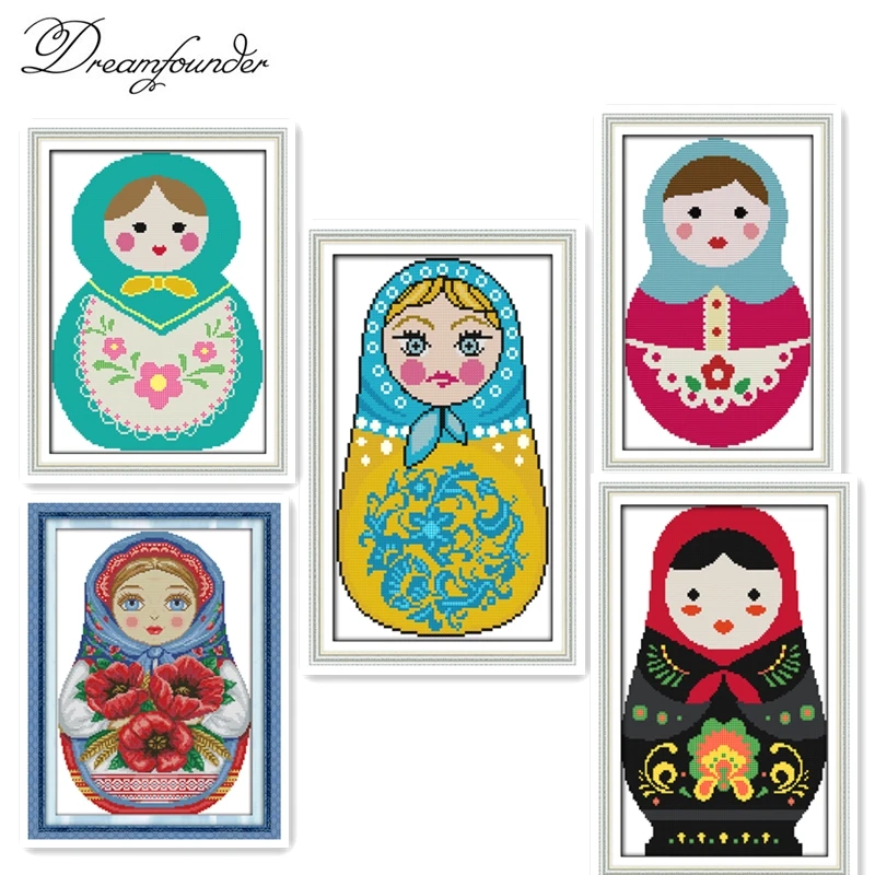 Russian doll (9) cross stitch kit DIY hand embroidery set craft handmade needlework  cross-stitching DMC color Dreamfounder