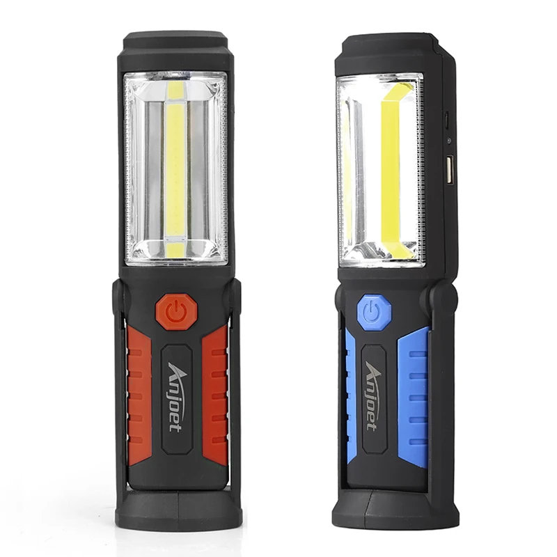 Anjoet USB Rechargeable COB LED Magnetic Flashlight Multi-function Inspection Work Lamp Light with USB Cable Built in battery