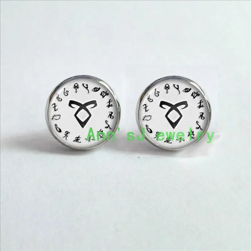 HZ4-00172 Rune eardrops Mortal Instruments Shadowhunter stud earrings City Bones Earrings Studs jewelry glass Cabochon Post