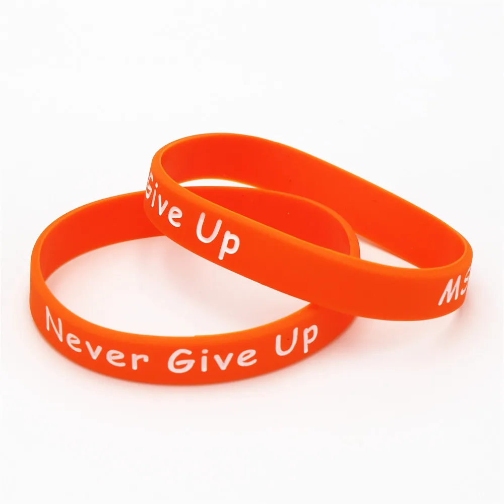 50PCS Motivational Bracelet MS Fighter Never Give Up Silicone Wristband Orange Silicone Bracelets&Bangles Gifts Wholesale SH153