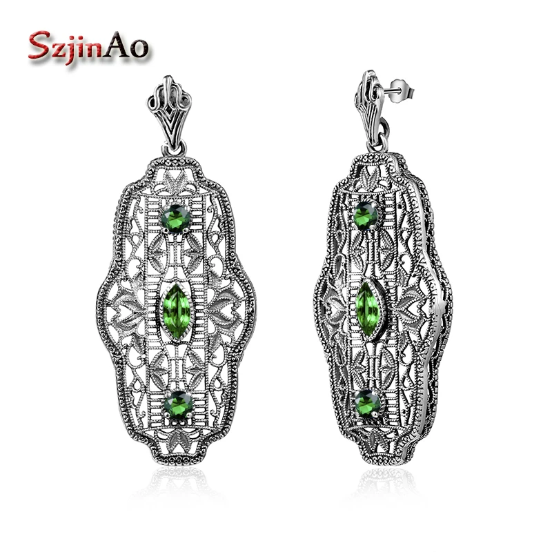 Szjinao Brand Emerald Drop Earrings Women Statement Silver Earrings 925 Luxury Wedding Engagement Jewelry Austrian Factory