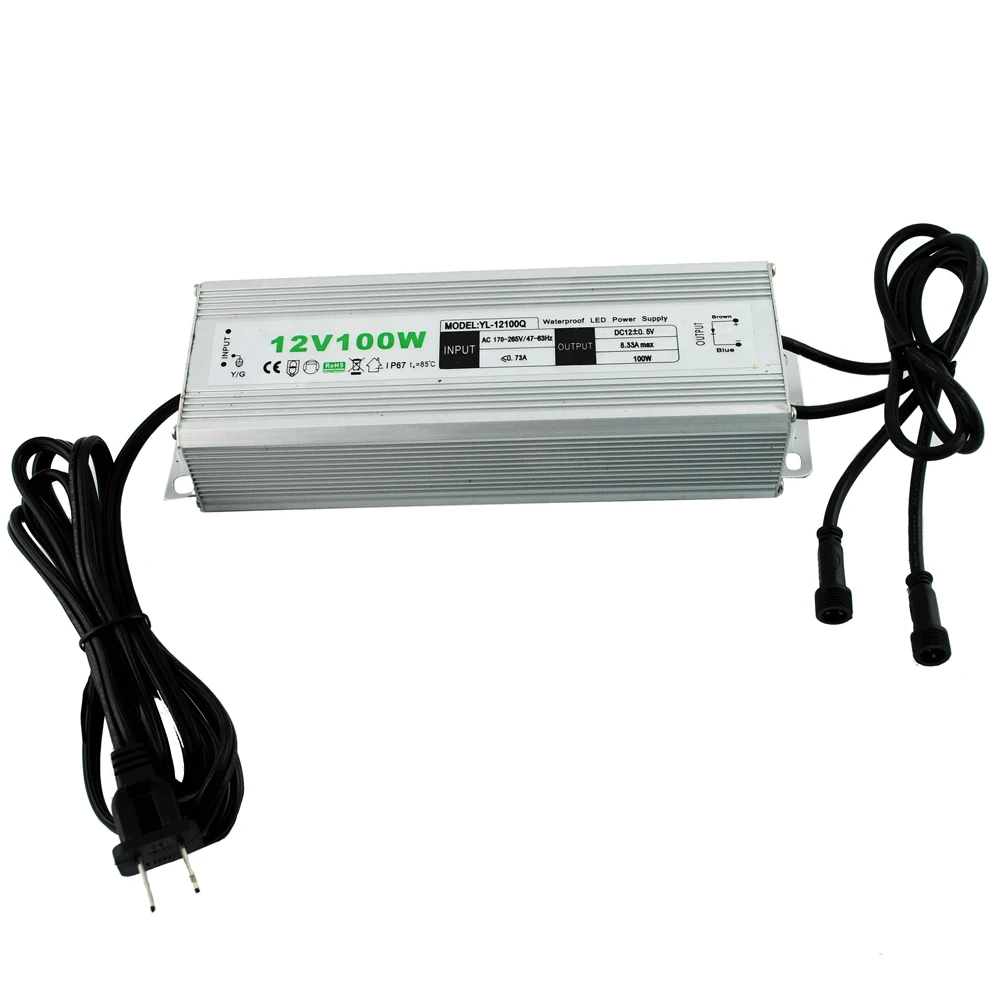 Output DC 12V 100W Waterproof IP67 LED Driver Outdoor Use AC Converter Adapter Power Supply for LED Lighting Transformer