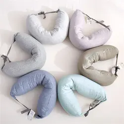 Oreiller de voyage en tissu de coton, oreillers de cou, coussin de couchage, coussins en forme de U, fermeture éclair invisible, masseur de tête, voiture, sauna, repos doux