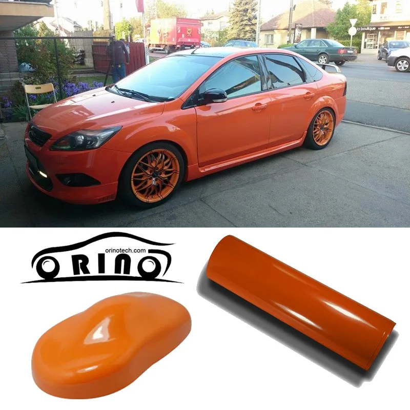 

1.52x30m/Roll High Glossy Orange Vinyl Wrap Car Wrap with Air Bubble Shiny Orange Vinyl Ultra Gloss Wrap Film black wrap