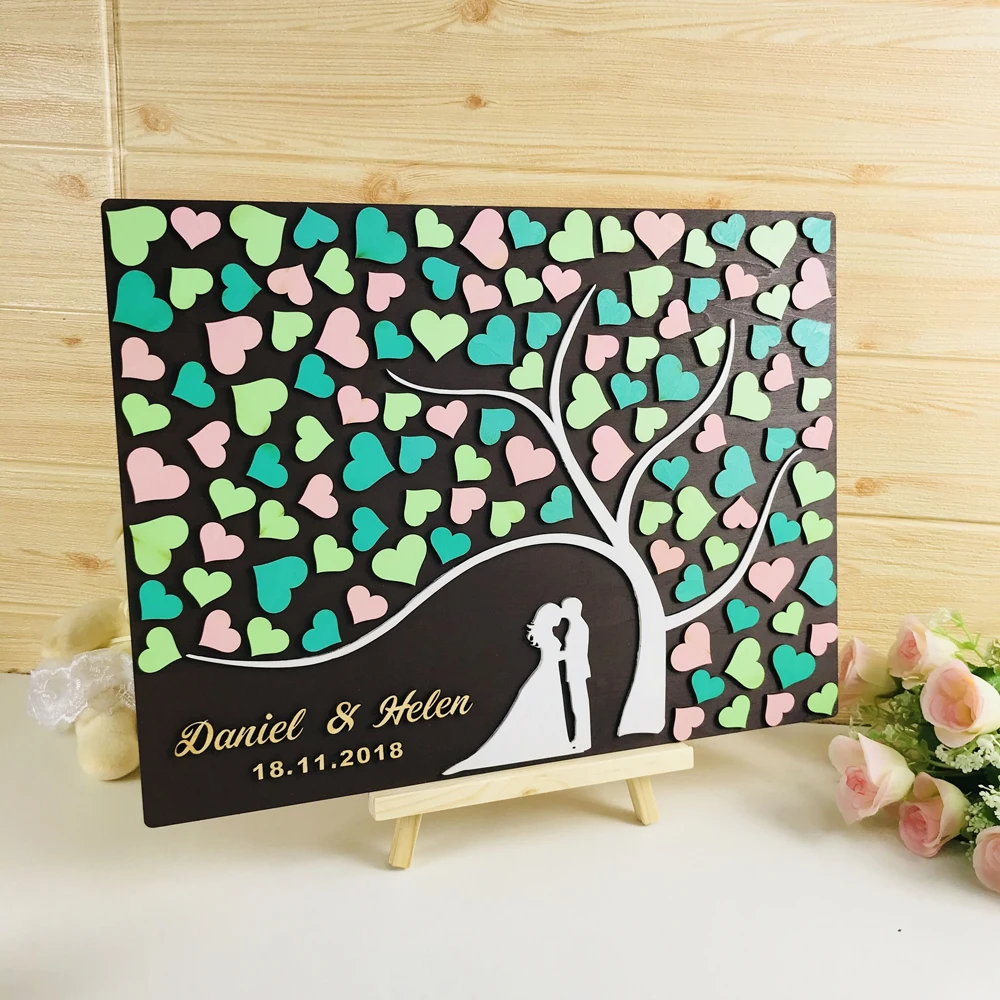 3D Tree Wedding Guest Book,Personalized Name & Date Signature Wedding Guest Book,Rustic Bride & Groom Guest Book Silhouette