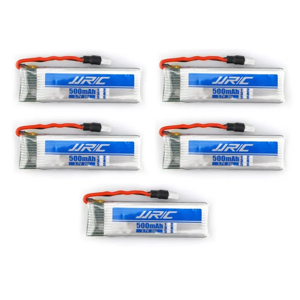 EBOYU 3.7V 500mAh 20C Li-Polymer Battery for JJRC H37 RC Quadcopter Drone Spare Parts 5PCS and 5 In 1 Battery Charger