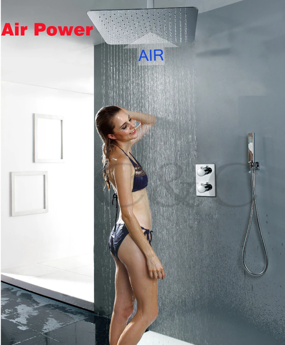 

16 Inch UFO Air Drop Ultra-thin Rainfall Shower Head Thermostat Rainfall Bathroom Shower Faucet Set