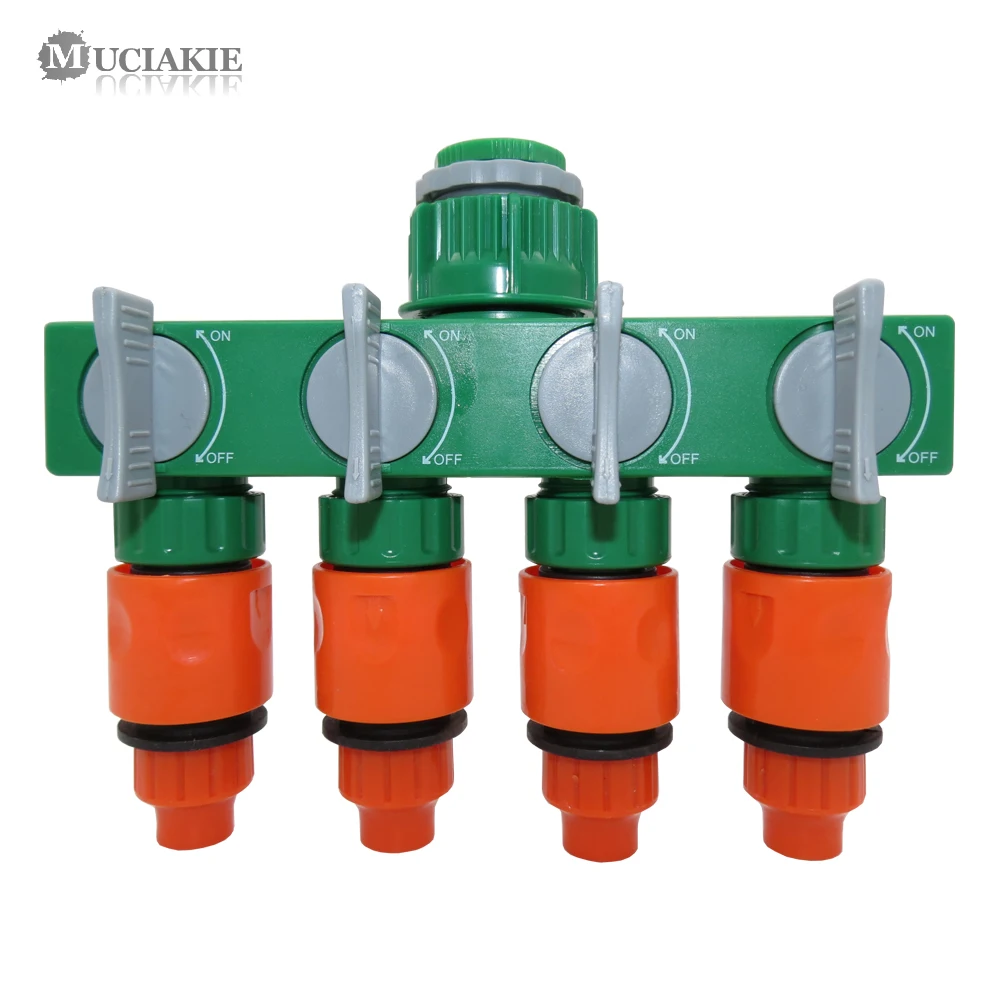 MUCIAKIE 1 SET 4-Ways Water Hose Spliter with Quick Connectors Shut Off Four Branches Garden Hose for 4/7mm 8/11mm Hose