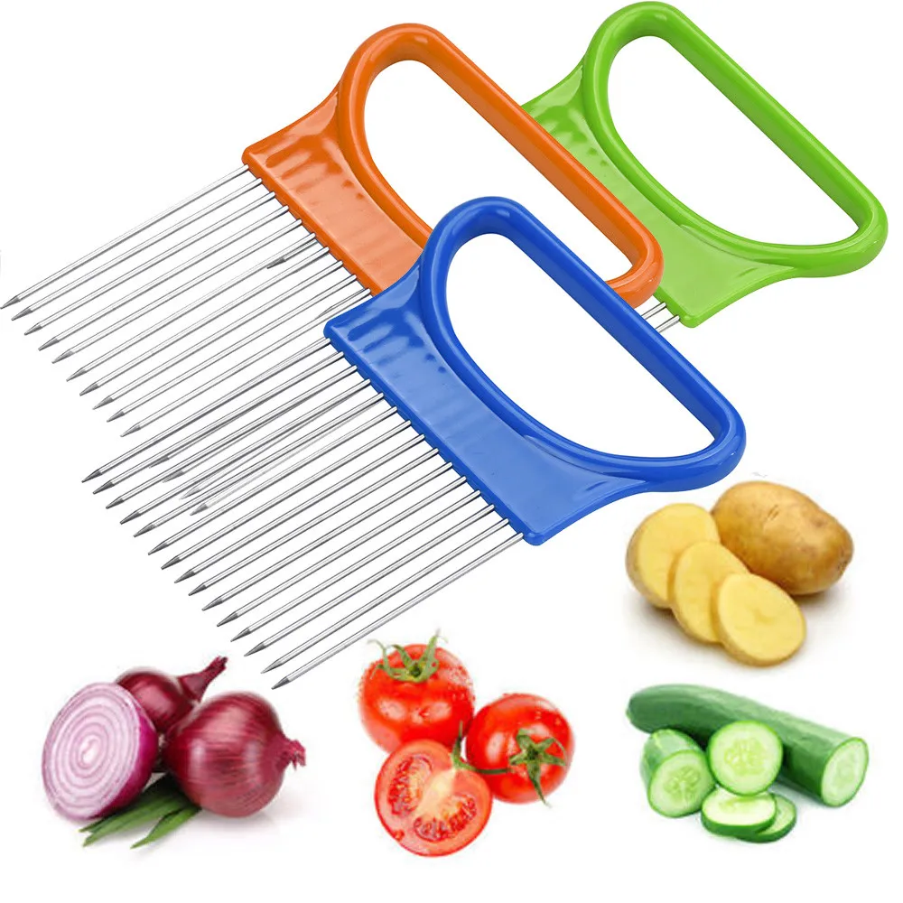 New Kitchen Gadgets Slicers Tomato Onion Vegetables Slicer Cutting Aid Holder Guide Slicing Cutter Safe Fork Kitchen Accessories