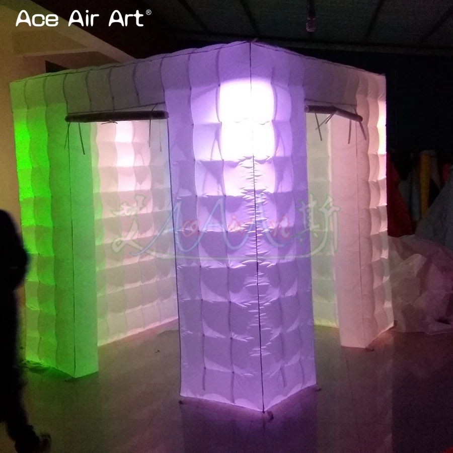 Led 2.4m Crazy Cabinet Inflatable Photo Booth Enclosure Party Canopy Wedding Funny Kiosk with 2 Foldable Doors for Chile