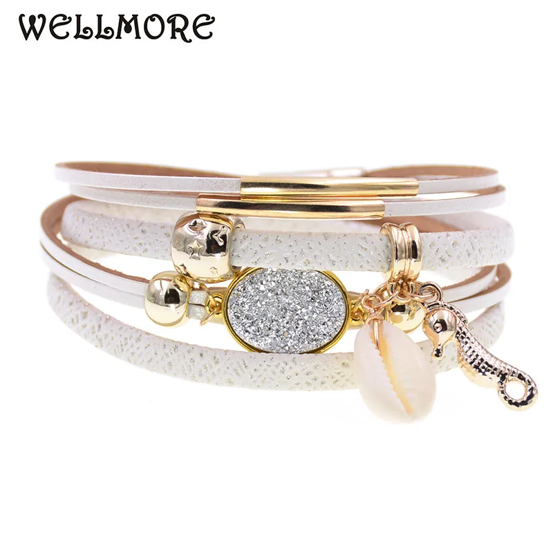 WELLMORE  sea horse leather bracelets charm beaded bracelets for women girl gifts Bohemian wrap bracelets wholesale dropshipping