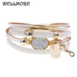 WELLMORE  sea horse leather bracelets charm beaded bracelets for women girl gifts Bohemian wrap bracelets wholesale dropshipping