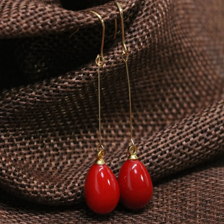 Elegant red baking paint glass waterdrop 9*13 long earrings for women custume dangle eardrop new fashion jewelry B1797