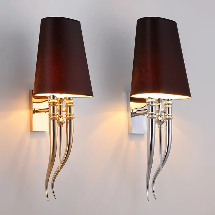 

Modern Iron Claw Horn Cloth Wall Light Bedroom Bedside Wall Lamp E27 Luminaire double slider Wall Sconce Light fixtures