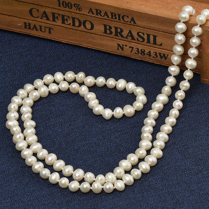 7-8 mm  Long and thin Inch Natural Chain Type Necklace  add   Small  and Exquisite  Freshwater beads