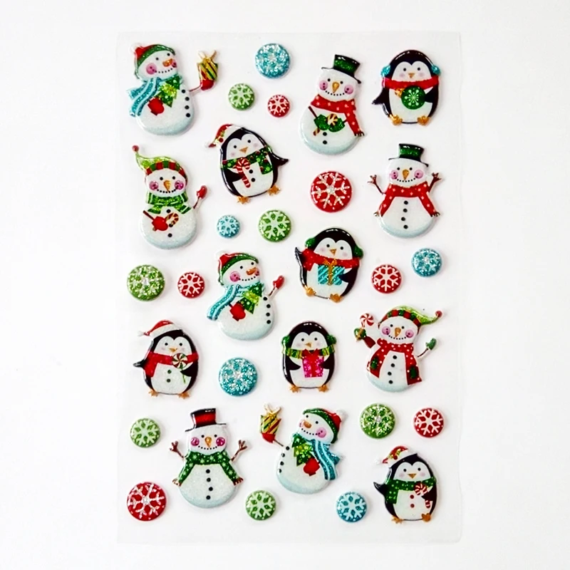 Cartoon New Year Christmas Theme Sticker Xmas Postcard Decoration Snowman Penguin Notebook Sticker Toys