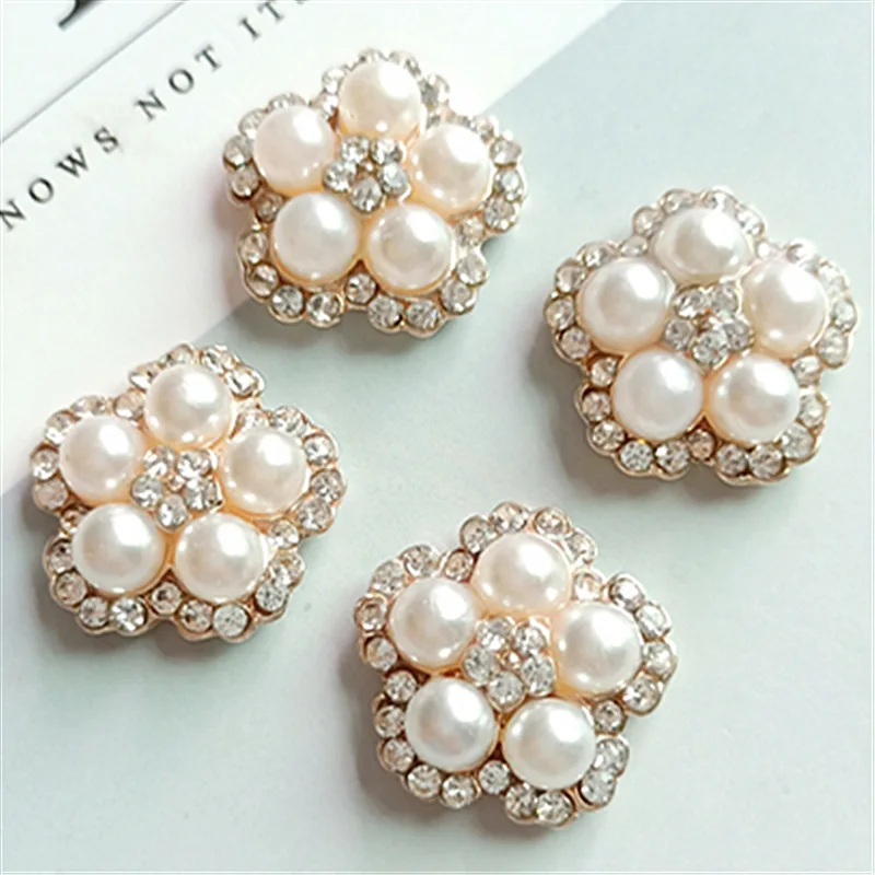 

50pcs 18mm Gold Color Imitation Pearl Crystal Flower Charm Pendant for DIY Handmade Wedding Jewelry Making wholesale