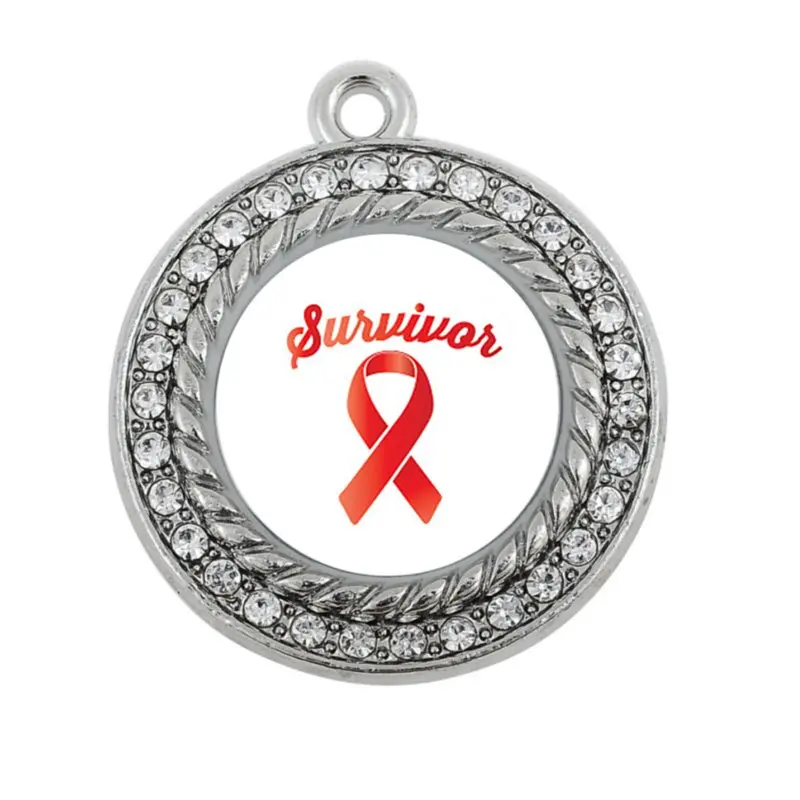 

NEW FSHION RED RIBBON SURVIVOR CIRCLE CHARM OR SQUARE antique silver plated jewelry accessory