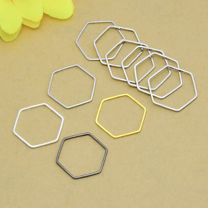 50pcs 20*1mm Gold silver color Closed hexagon hollow Charms Connector Simple handmade craft tag pendants jewelry DIY material