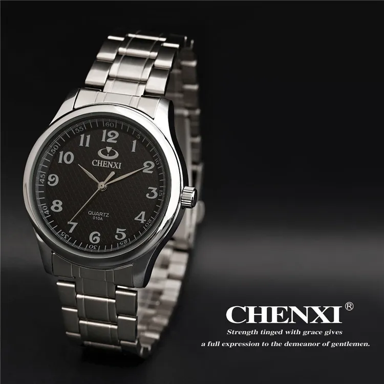 Chenxi-Reloj de pulsera de cuarzo para hombre y mujer, accesorio de marca de lujo clásico, a la moda, regalo Noble, de acero inoxidable completo, Plata 010a