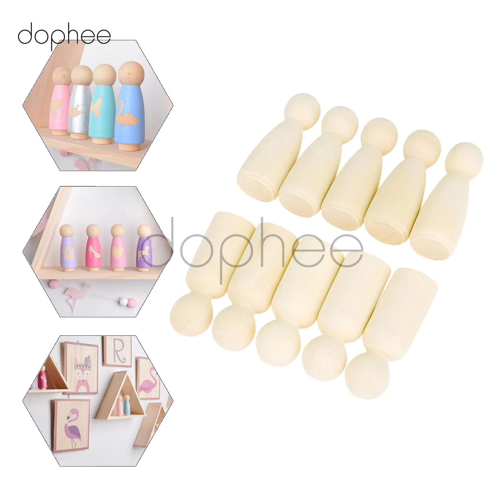 

dophee 50pcs 65mm Men Women Wooden Peg Dolls Unpainted Figures Wedding Cake Family Hard Wood Dolls Kid's Printed DIY Toys