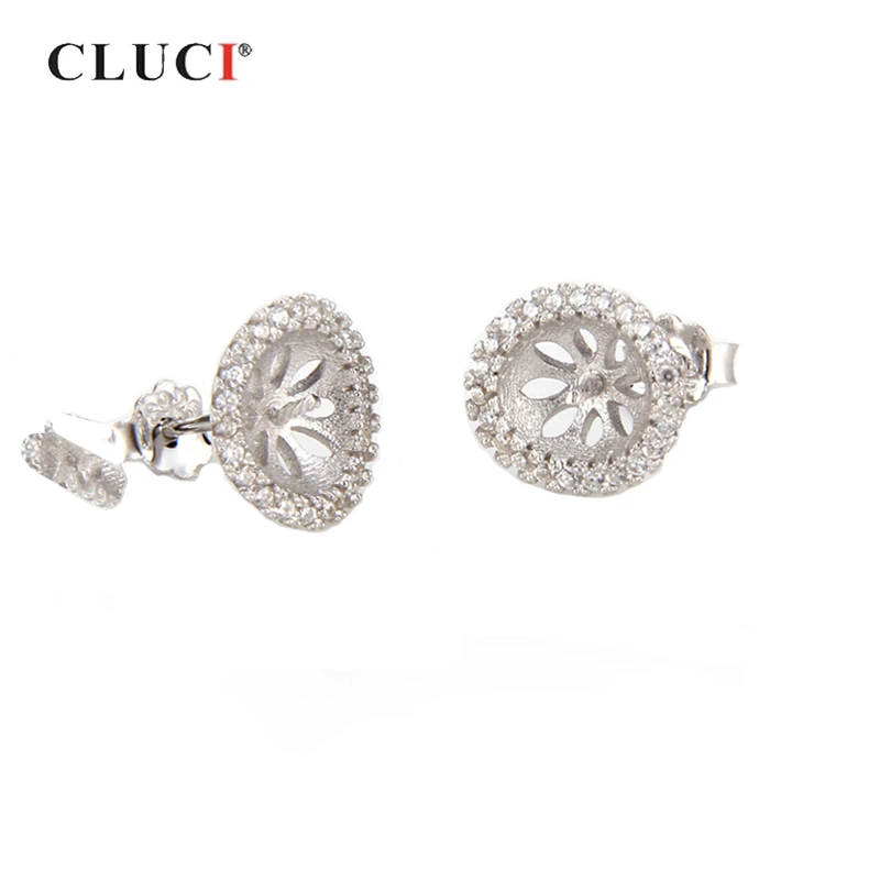

CLUCI 925 пробы серебряные овальные серьги Настройки женские украшения из циркона Серьги с жемчугом подвеска серьги-гвоздики SE018SB
