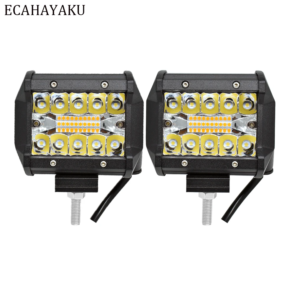 2 Pieces 4 inch 60W White Yellow Strobe LED Light Bar Work Light Flashing Lamp Offroad Light For Car Off-road SUV Boat 4x4