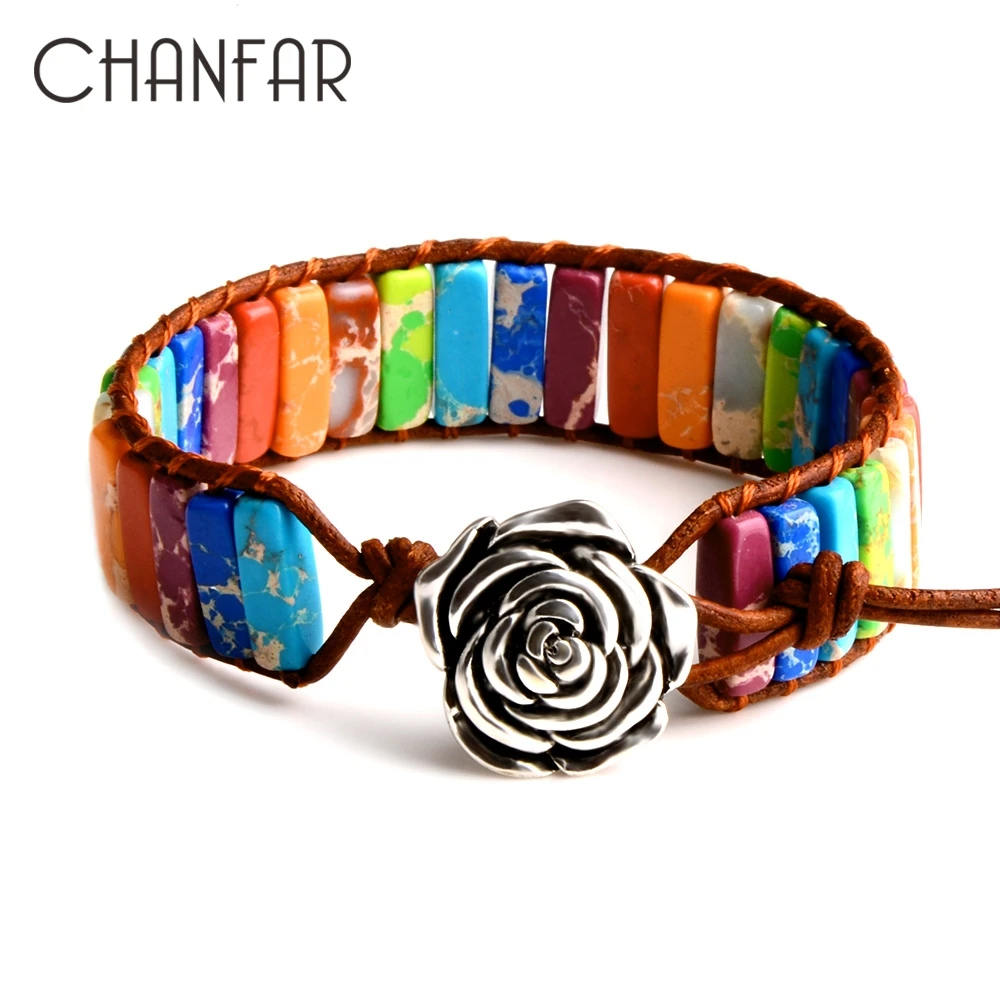 Chanfar 7 Chakra Armband Böhmen Handgemachte Natürliche Stein Rohr Perlen Aus Echtem Leder Wrap Armband Yoga Paare Armbänder frau