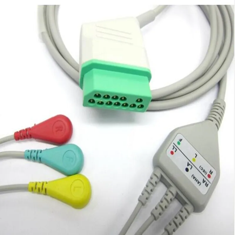 

Compatible for NIHON KOHDEN BSM-2300 Life Scope Patient Leadwire ECG Cable Rectangle 12Pin ECG 3 leads Leadwires snap End TPU