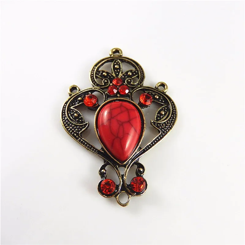 Julie Wang 4PCS Vintage Style Bronze Alloy Plated Red Charm Pendant Jewelry Connector Handmade Jewelry Accessory  46*35*8mm