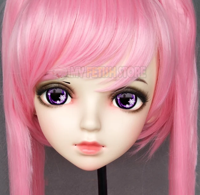 

(Miao-7)Female Sweet Girl Resin Half Head Kigurumi BJD Eyes Crossdress Cosplay Japanese Anime Role Lolita Mask With Eyes And Wig