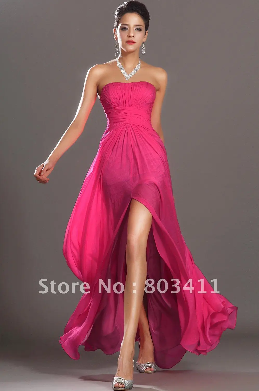 New Arrival Eye-catching Strapless Formal Prom Dress Strapless High Slit Evening Dress