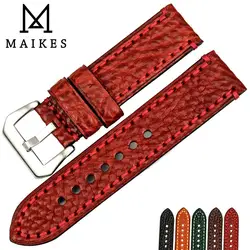 MAIKES New fashion watch accessories 20 22 24 26mm Italian leather watchbands red watch strap for Panerai watch band bracelet