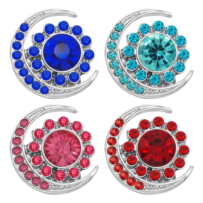 New Elegant beauty Moon&Sun rhinestone colorful Metal 18mm snap buttons KZ3185 for DIY snap pendants jewelry charm wholesale