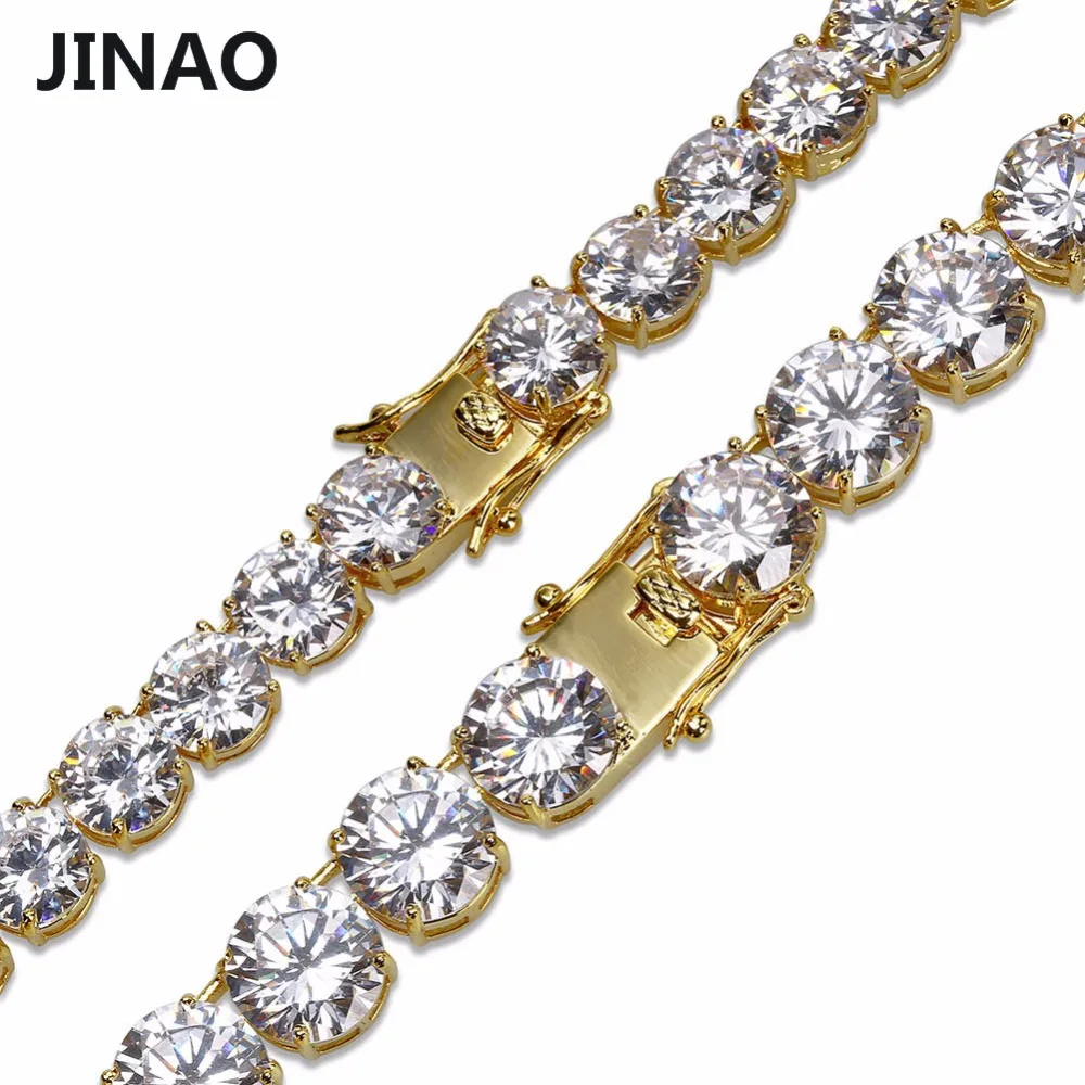 JINAO Hip Hop Male 10mm Tennis Chain Necklace Jewelry Necklace Copper Gold/Silver-Color Plated Micro Pave CZ Stone  20\