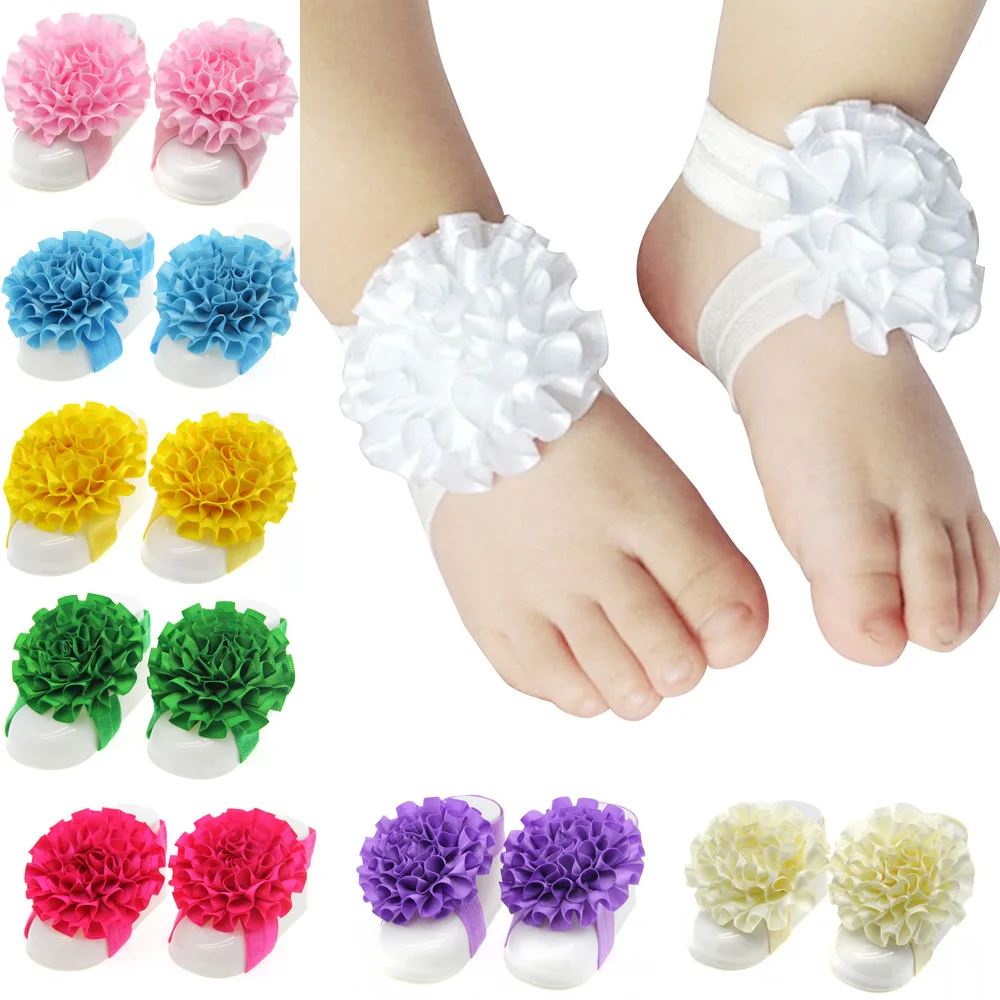 

Sweet Baby Girl Barefoot Sandals Folds Ribbon Flower Socks Cover Barefoot Foot Flower Infant Toddler Shoes 20pairs Per Lot