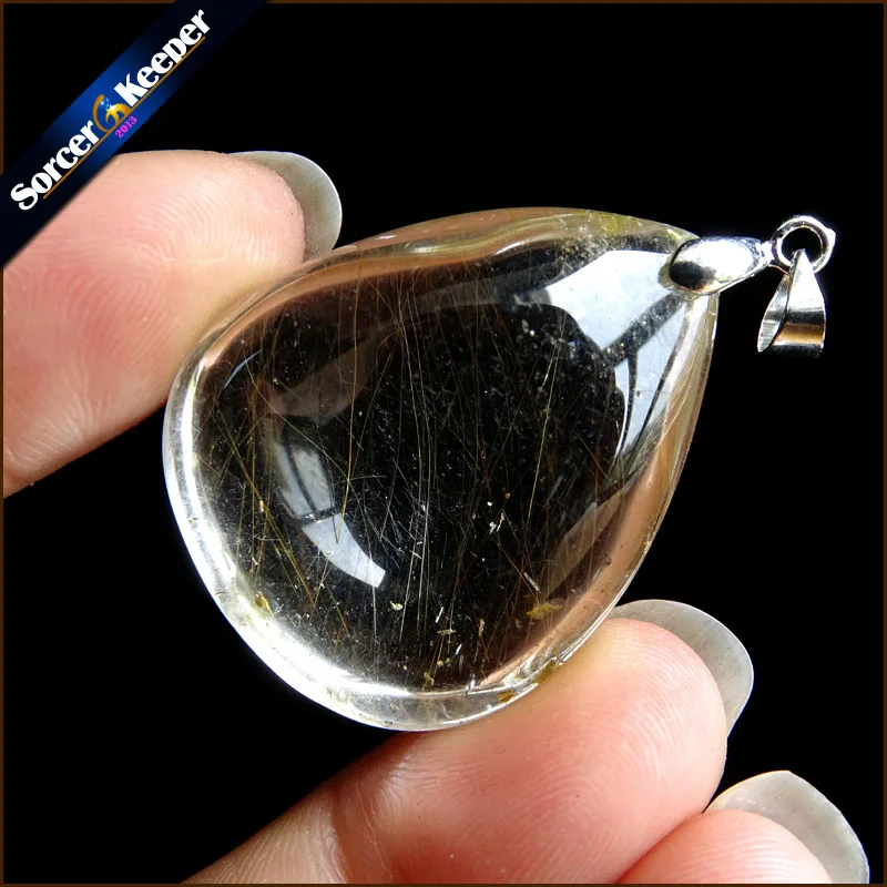 Rare Natural Quartz Gold Rutilated Garden Quartz Crystal Love Necklace Pendant natural minerals Fish Tank Beads OS770