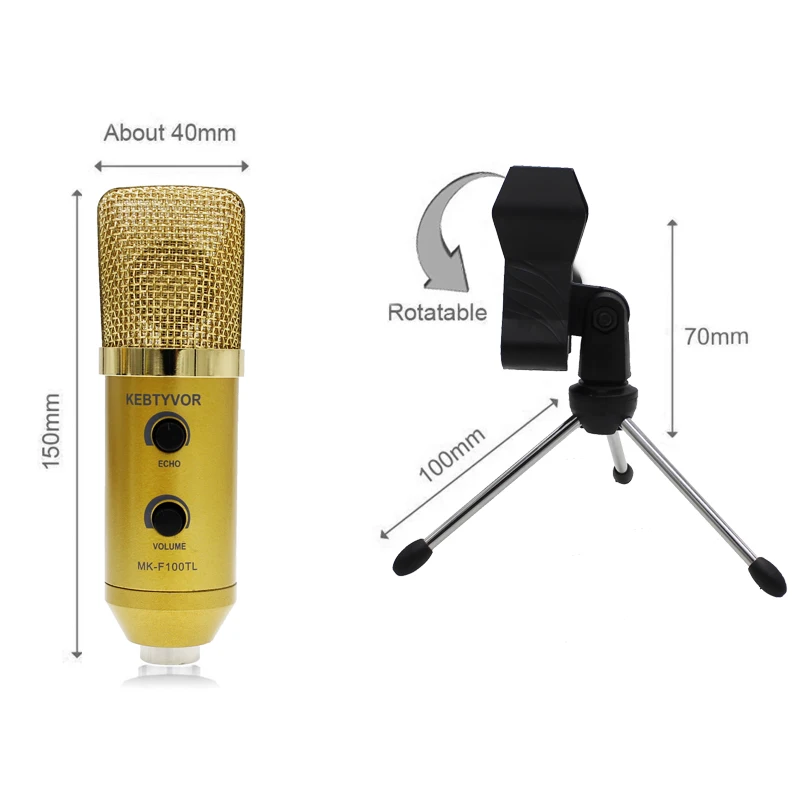 MK-F100TL USB 2.0 Condenser Sound Recording Audio Processing Wired Microphone with Stand for Radio Braodcasting KTV Karaoke