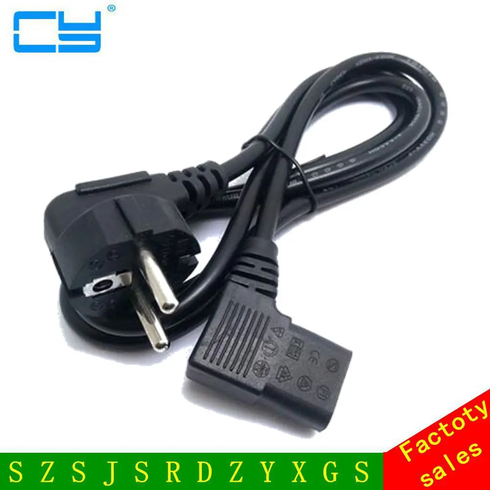 C13 IEC Kettle 90 Degree to European 2 pin Round AC EU Plug Power Cable Lead Cord PC 1.5M